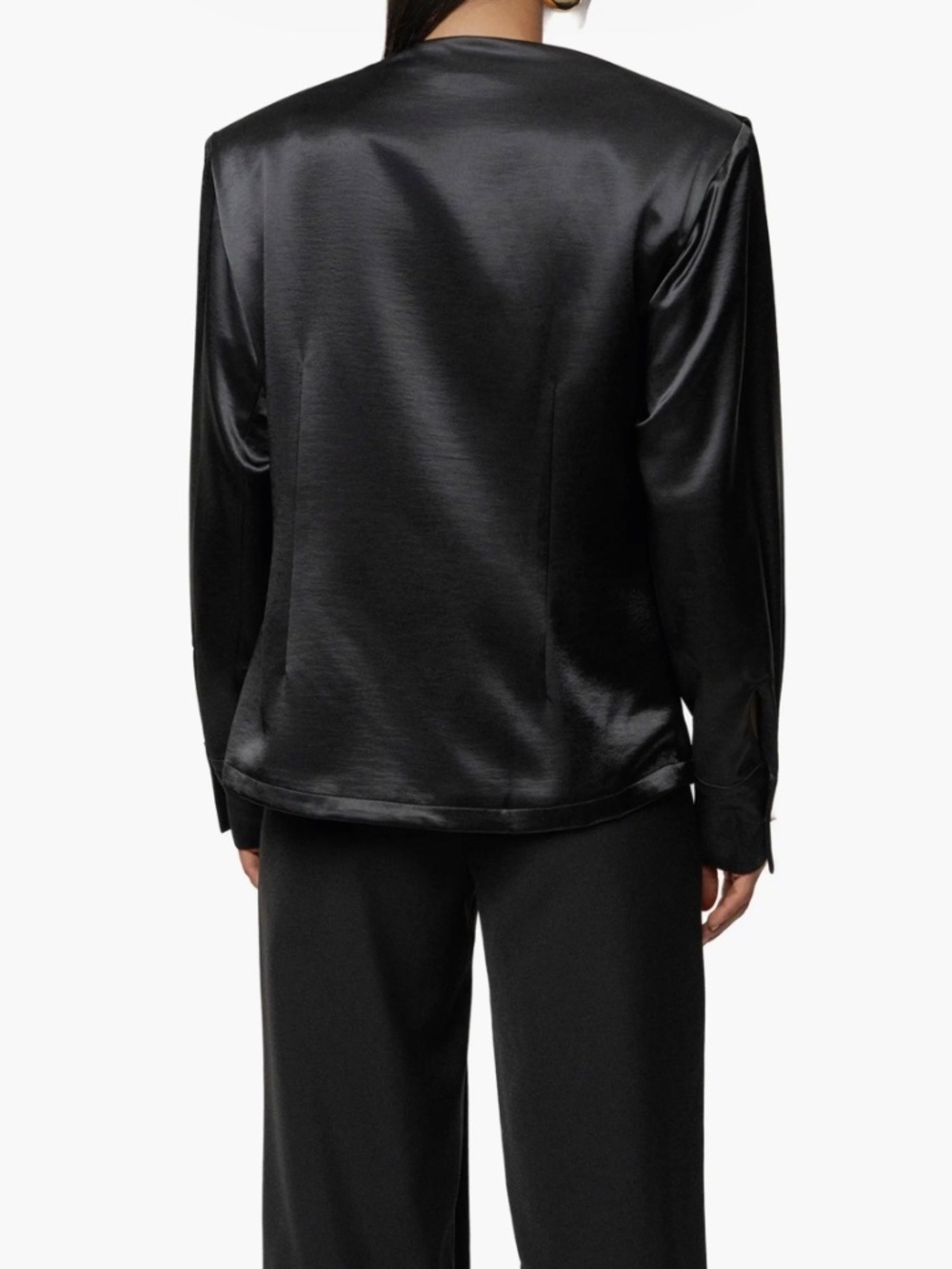 Jluxlabel- Black Statement Draped Satin Top - Picture 3 of 4